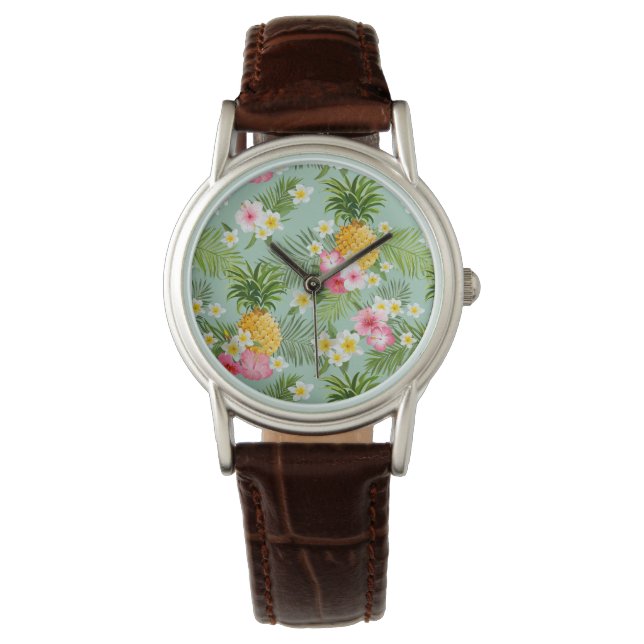 Reloj De Pulsera Flores y piñas tropicales (Anverso)