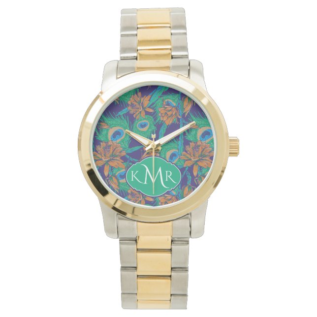 Reloj De Pulsera Flores Y Plumas | Monograma (Anverso)