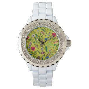 Reloj De Pulsera Flores y polillas silvestres en verde