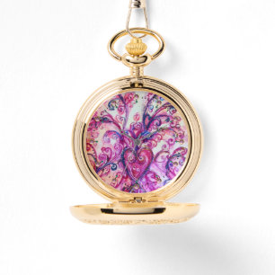 RELOJ DE PULSERA FLOREZAS BLANCAS DE FUCHSIA ROSA CON CORAZÓN