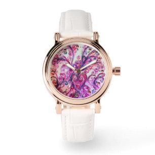 RELOJ DE PULSERA FLOREZAS BLANCAS DE FUCHSIA ROSA CON CORAZÓN