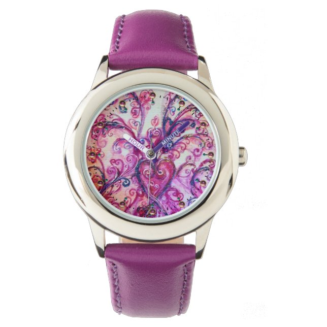 RELOJ DE PULSERA FLOREZAS BLANCAS DE FUCHSIA ROSA CON CORAZÓN (Anverso)