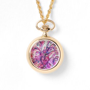 RELOJ DE PULSERA FLOREZAS BLANCAS DE FUCHSIA ROSA CON CORAZÓN