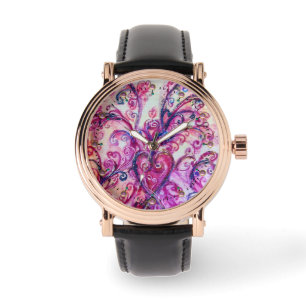 RELOJ DE PULSERA FLOREZAS BLANCAS DE FUCHSIA ROSA CON CORAZÓN
