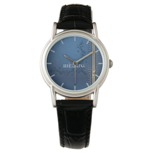 Reloj De Pulsera Flourish Pintado Jeans Denim (Anverso)