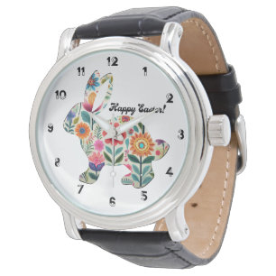 Reloj De Pulsera Flourished Easter Bunny Silhouette