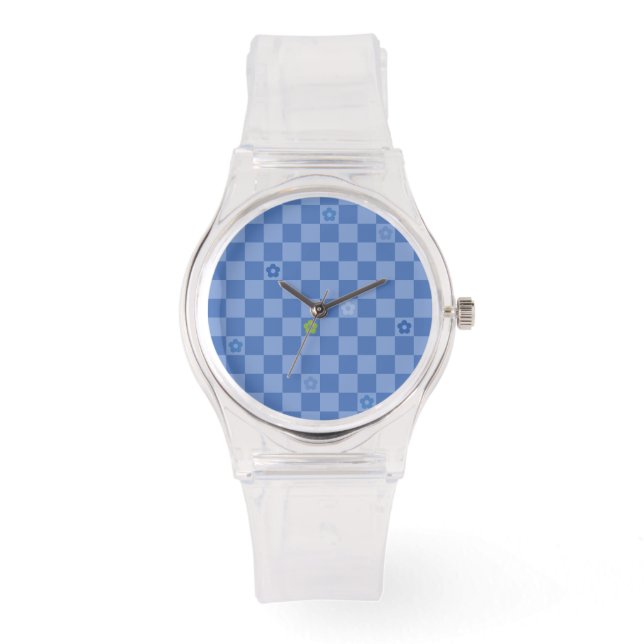 Reloj De Pulsera Flower Checkered Pattern No. 01 - Light Blue (Anverso)