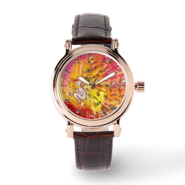 Reloj De Pulsera FLOWER FAIRY OF DAWN Red Yellow Fantasy (Anverso)