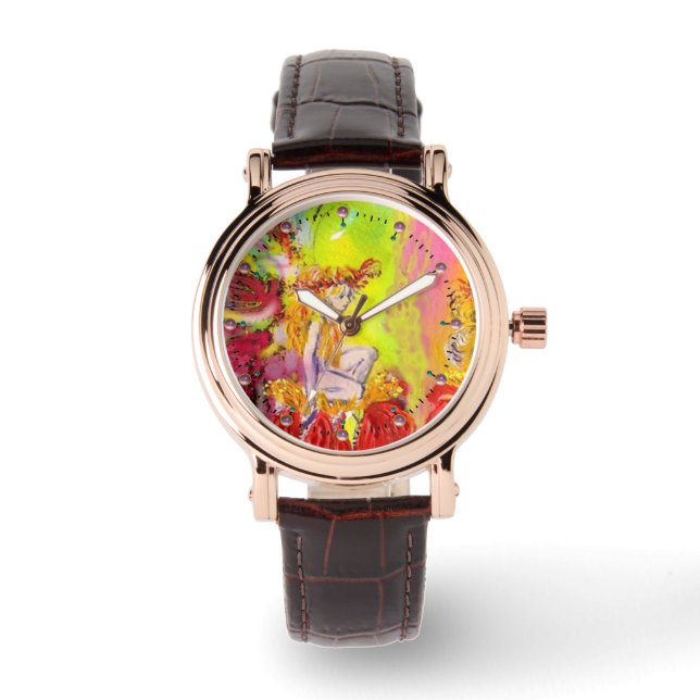 Reloj De Pulsera FLOWER FAIRY OF DAWN Red Yellow Fantasy (Anverso)