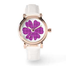 Reloj De Pulsera Flower Shape Plaid Pink Purple
