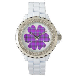 Reloj De Pulsera Flower Shape Plaid Purple Pink