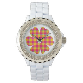 Reloj De Pulsera Flower Shape Plaid Yellow Orange Pink