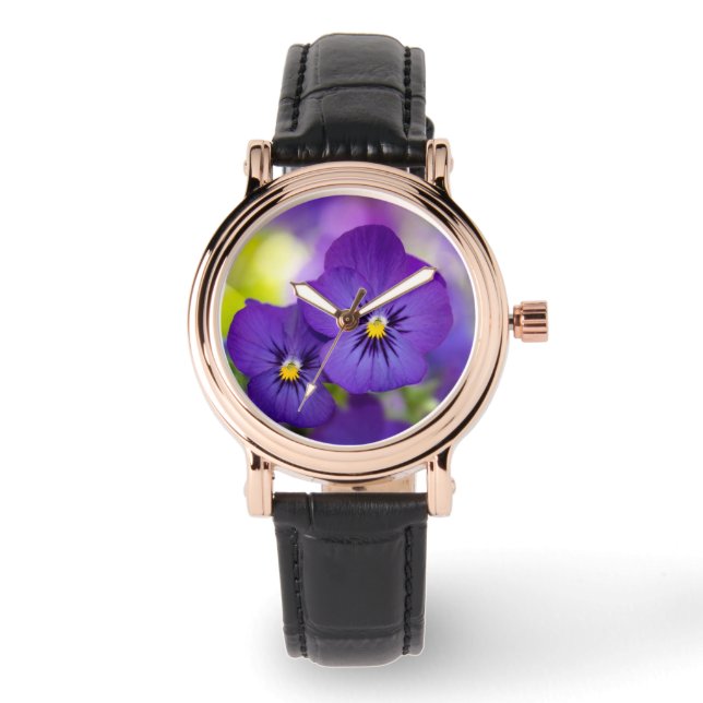 Reloj De Pulsera Flowers | Purple Pansies (Anverso)
