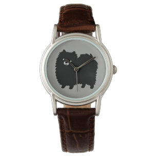 Reloj De Pulsera Fluffy Black Pomeranian   Perro de dibujos animado