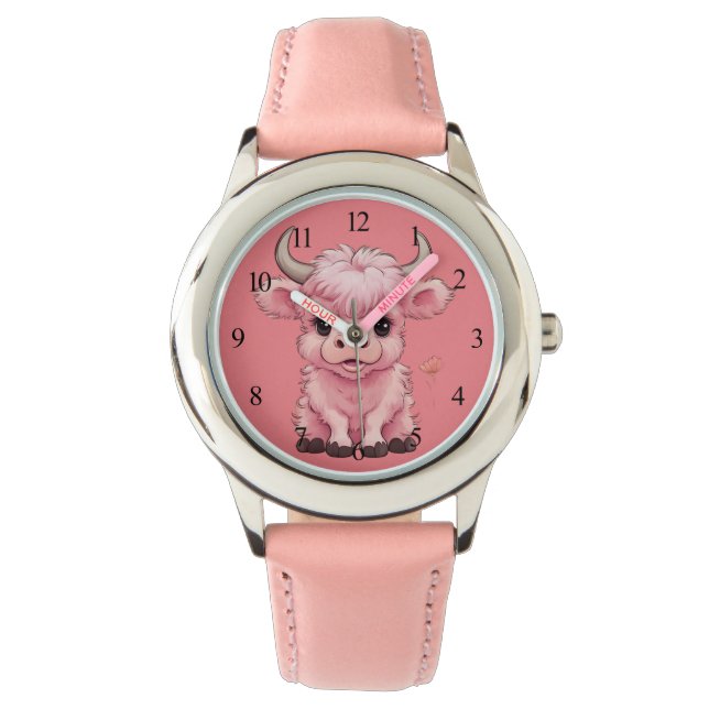 Reloj De Pulsera Fluffy Pink Highlands Scottish Cow (Anverso)