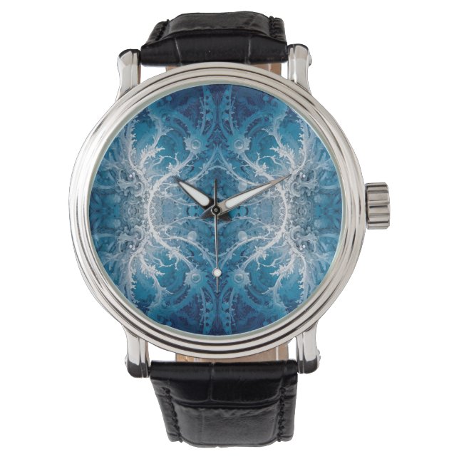 Reloj De Pulsera Flujo cósmico sagrado - Simetría plateada azul (Anverso)