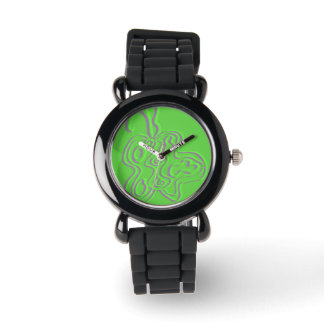 Reloj De Pulsera Flutterfly verde Grabado en relieve "rojo"
