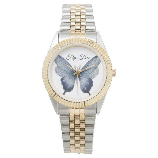 Reloj De Pulsera Fly Free – Blue Butterfly Art Design (Anverso)