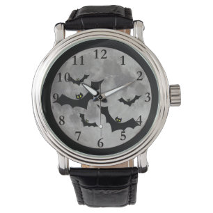 Reloj De Pulsera Flying Bats Black Leather Strap Watch