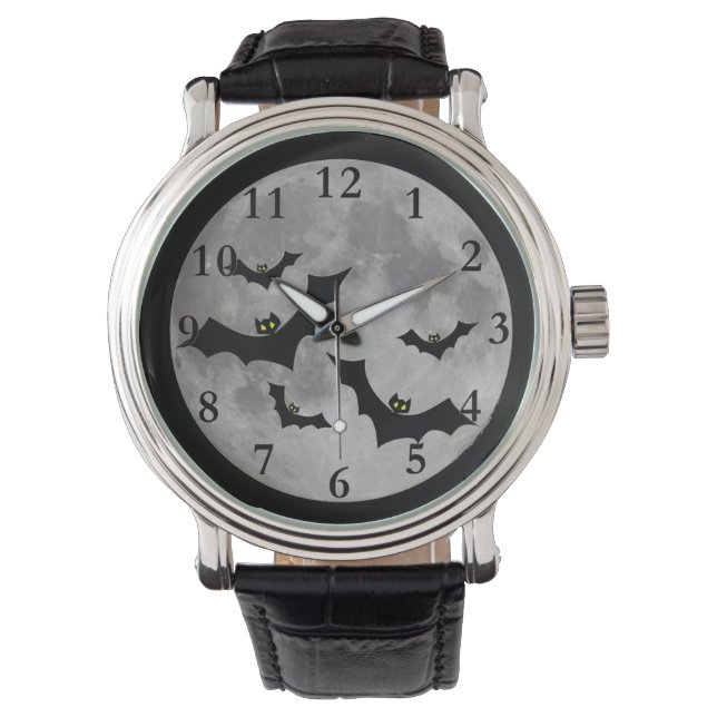 Reloj De Pulsera Flying Bats Black Leather Strap Watch (Anverso)