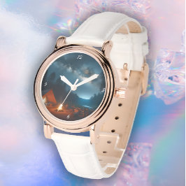 Reloj De Pulsera Fogata y noche con tema de número, moderno