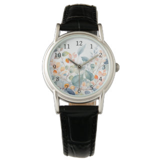 Reloj De Pulsera Follaje Verde Azul Naranja Hojas