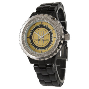 Reloj De Pulsera Fondo amarillo parduzco nombre personalizado monog