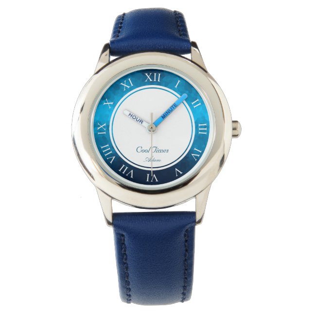 Reloj De Pulsera Fondo azul cristalizado de imagen y nombre persona (Anverso)