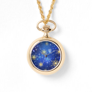 Reloj De Pulsera Fondo azul XMAS con copos de nieve dorados