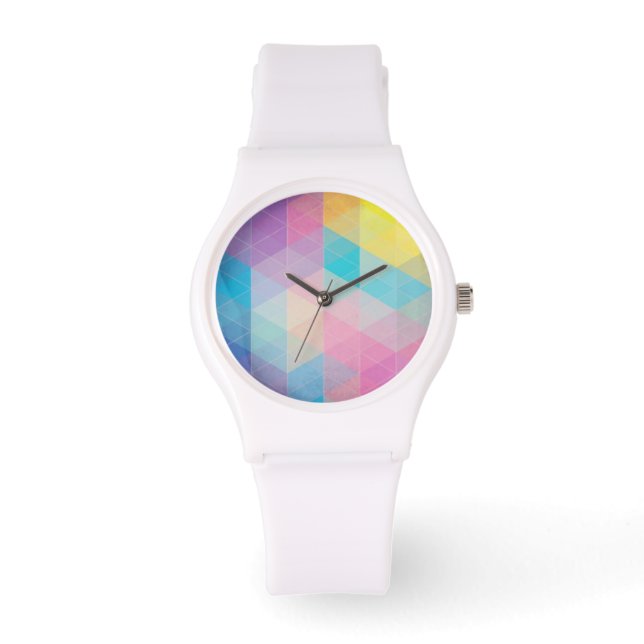 Reloj De Pulsera Fondo colorido de triángulos abstractos (Anverso)