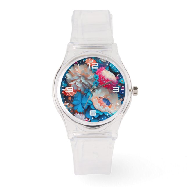 Reloj De Pulsera Fondo de las flores azules-1 (Anverso)