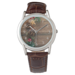 Reloj De Pulsera fondo de madera con piñas        
