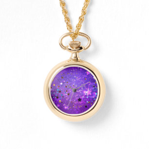Reloj De Pulsera Fondo de Relieve metalizado púrpura con estrellas
