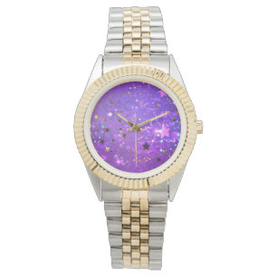 Reloj De Pulsera Fondo de Relieve metalizado púrpura con estrellas