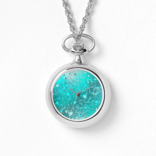 Reloj De Pulsera Fondo de Relieve metalizado turquesa de mimbre