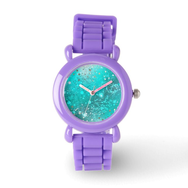 Reloj De Pulsera Fondo de Relieve metalizado turquesa de mimbre (Anverso)