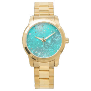 Reloj De Pulsera Fondo de Relieve metalizado turquesa de mimbre