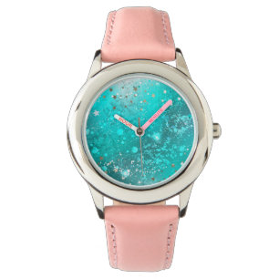 Reloj De Pulsera Fondo de Relieve metalizado turquesa de mimbre