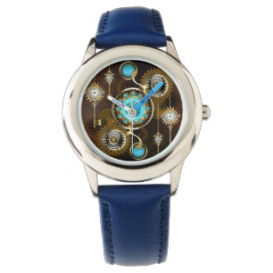 Reloj De Pulsera Fondo de roscas de vapor con lentes turquesas