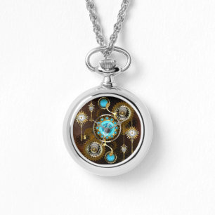 Reloj De Pulsera Fondo de roscas de vapor con lentes turquesas