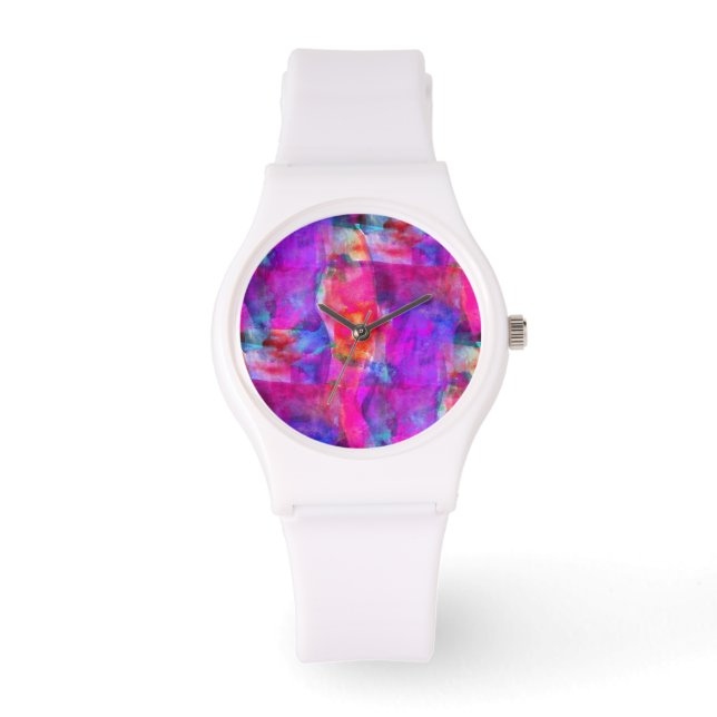 Reloj De Pulsera Fondo de textura rosa, azul, rojo (Anverso)
