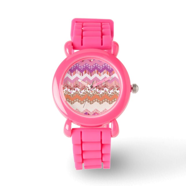 Reloj De Pulsera Fondo de zigzag rosa (Anverso)