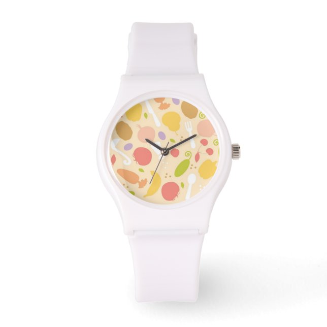 Reloj De Pulsera Fondo del patrón de cocina vegetal (Anverso)