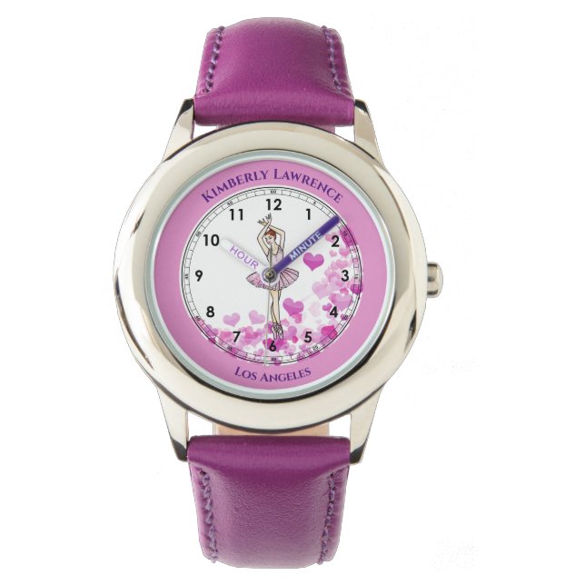 Reloj De Pulsera Fondo del patrón de estampado de Ballerina con ves (Anverso)