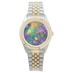 Reloj De Pulsera Fondo irlandés mardi gras con cuentas