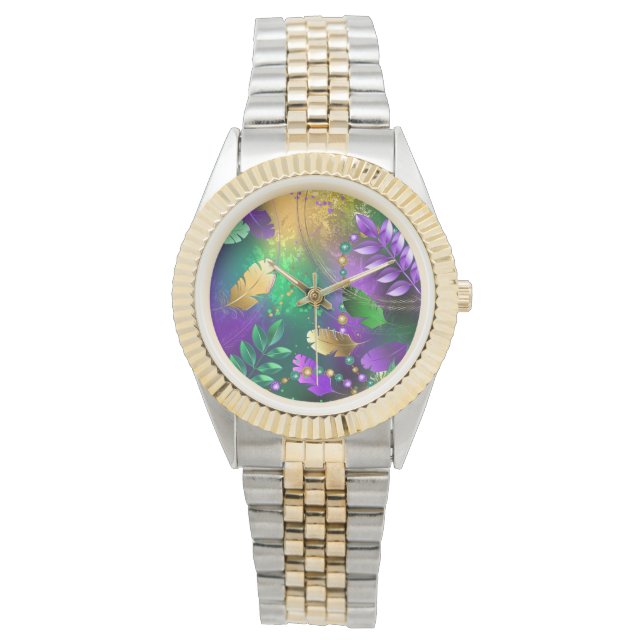 Reloj De Pulsera Fondo irlandés mardi gras con cuentas (Anverso)