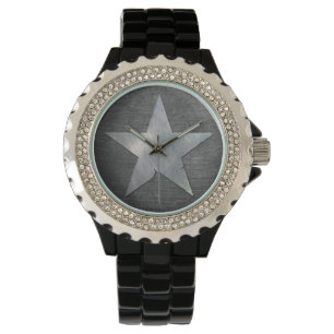 Reloj De Pulsera Fondo metalizado cepillado estrella fresca del