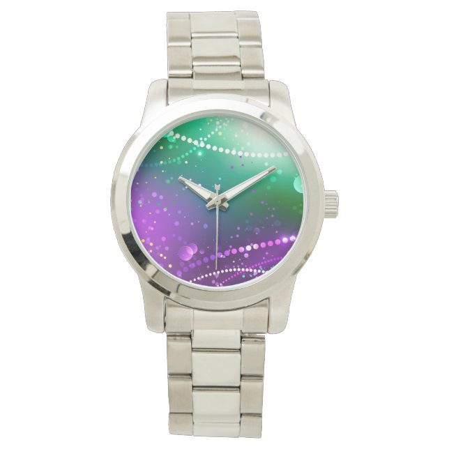 Reloj De Pulsera Fondo morado festivo Mardi Gras (Anverso)