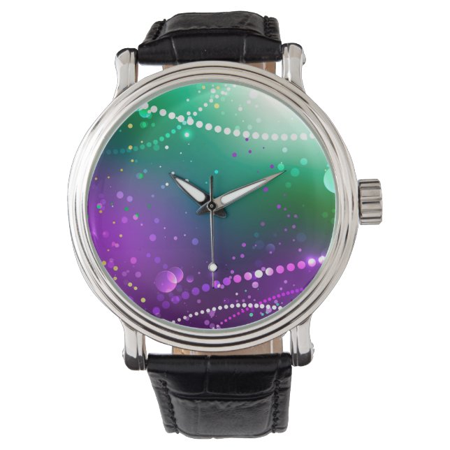 Reloj De Pulsera Fondo morado festivo Mardi Gras (Anverso)