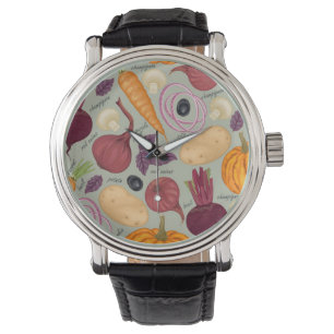 Reloj De Pulsera Fondo retro de verduras frescas